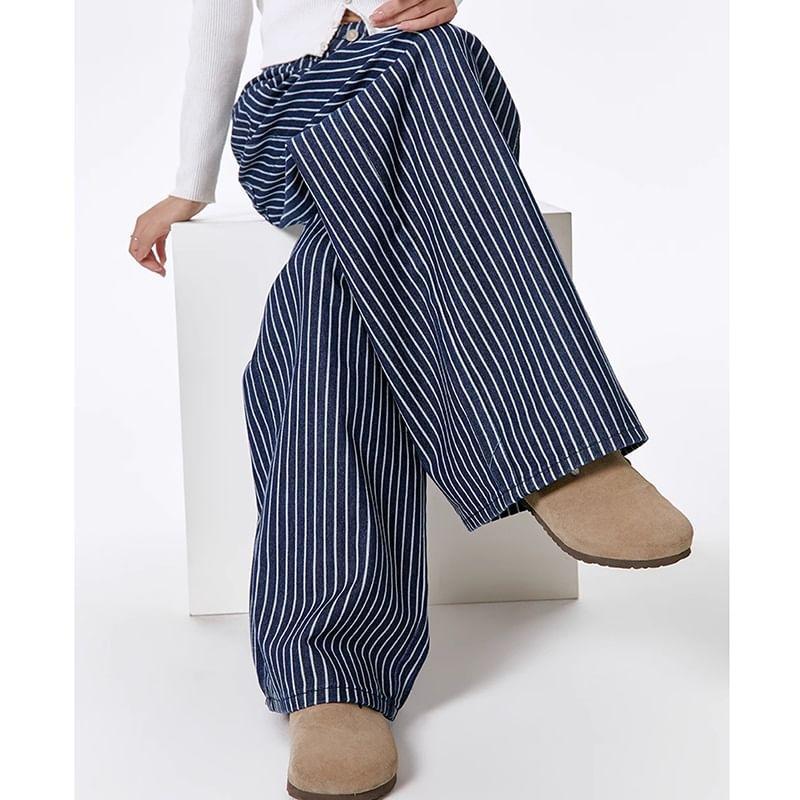 Mid Waist Striped Wide Leg Jeans Product Image