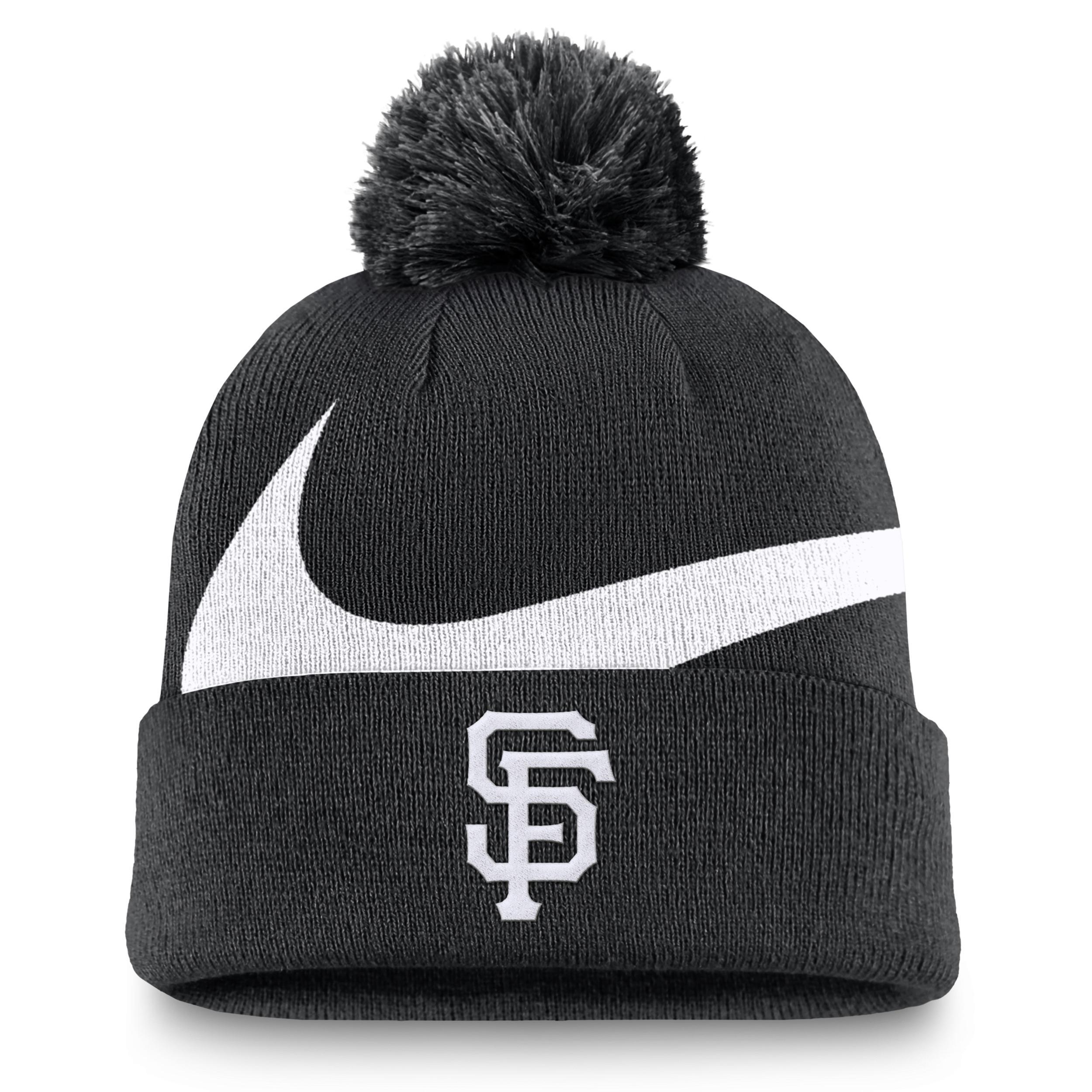 Nike Mens Black Chicago Cubs Swoosh Peak Cuffed Knit Hat with Pom Product Image