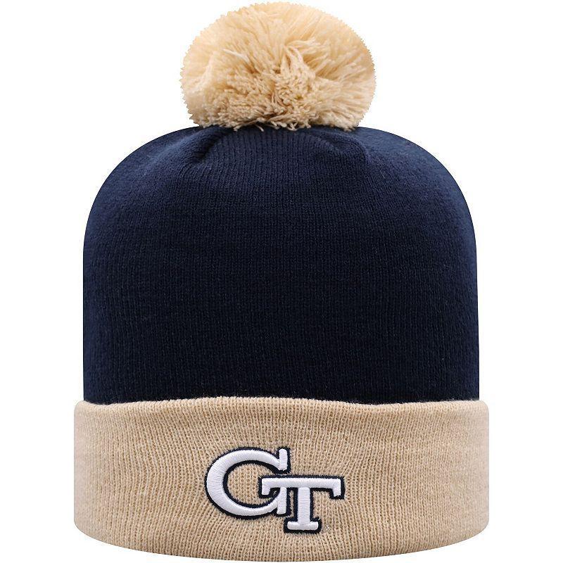 Mens Top of the World /Gold Georgia Tech Yellow Jackets Core 2-Tone Cuffed Knit Hat with Pom, Blue Product Image