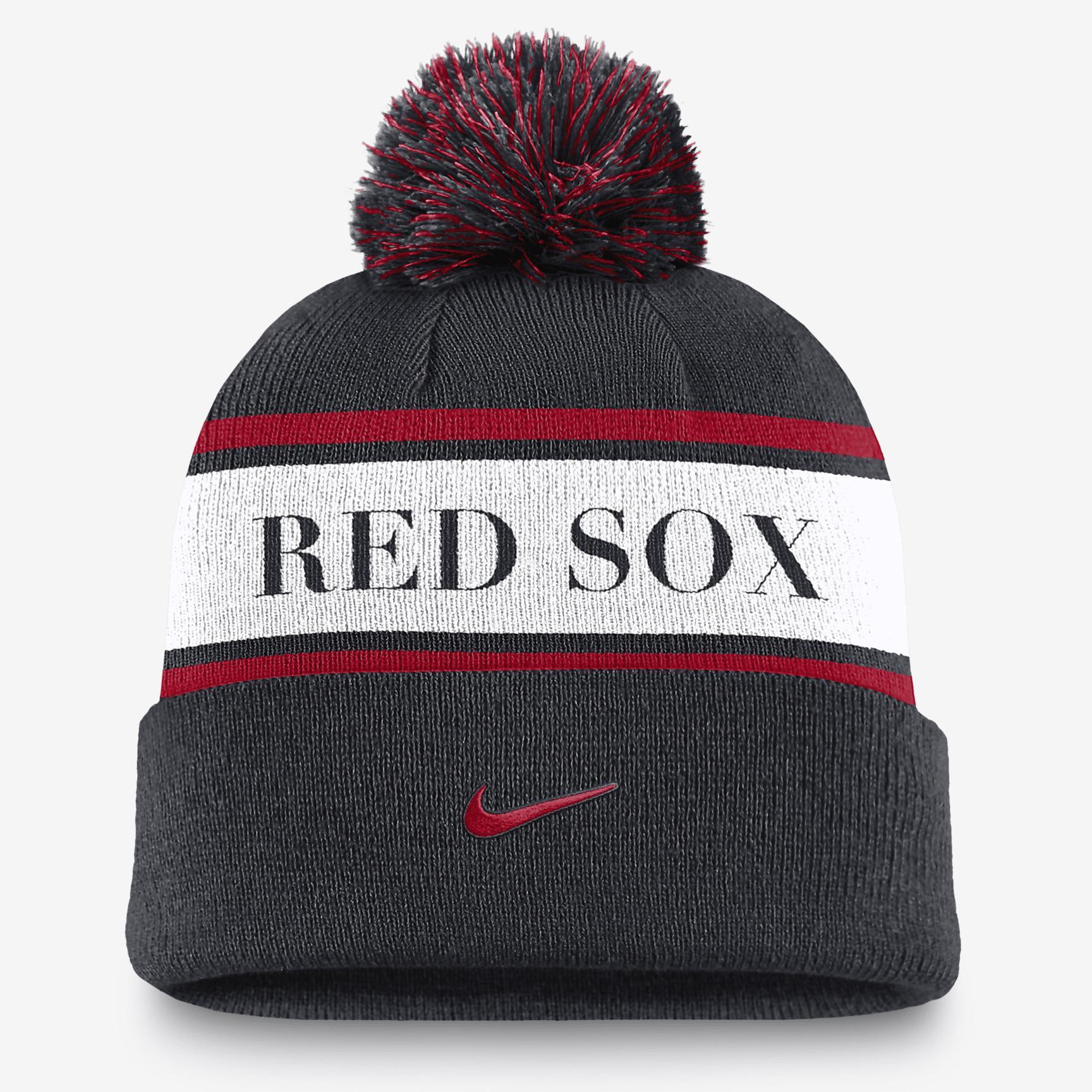 Boston Red Sox Team Stripe Peak Nike Mens MLB Cuffed Pom Beanie | NB164FABQ-JH5 Product Image
