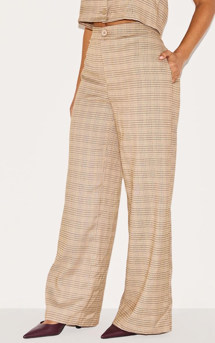 Petite Brown Checked Wide Leg Pants Product Image