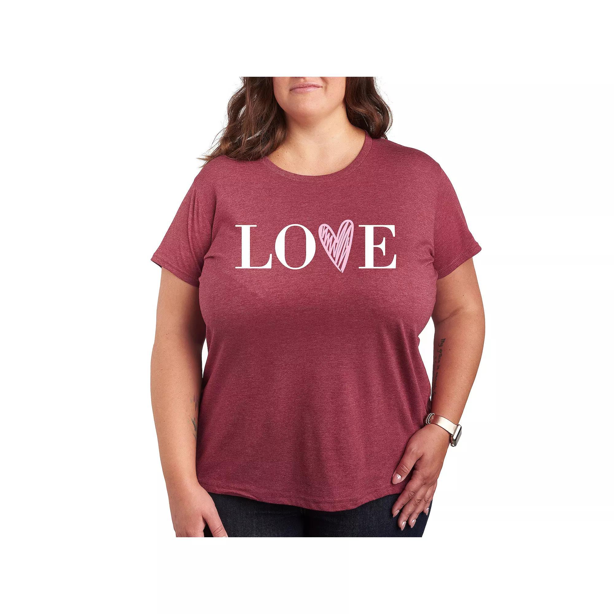 Plus Love Heart Graphic Tee, Women's, Size: 3XL, Grey Dark Red Product Image