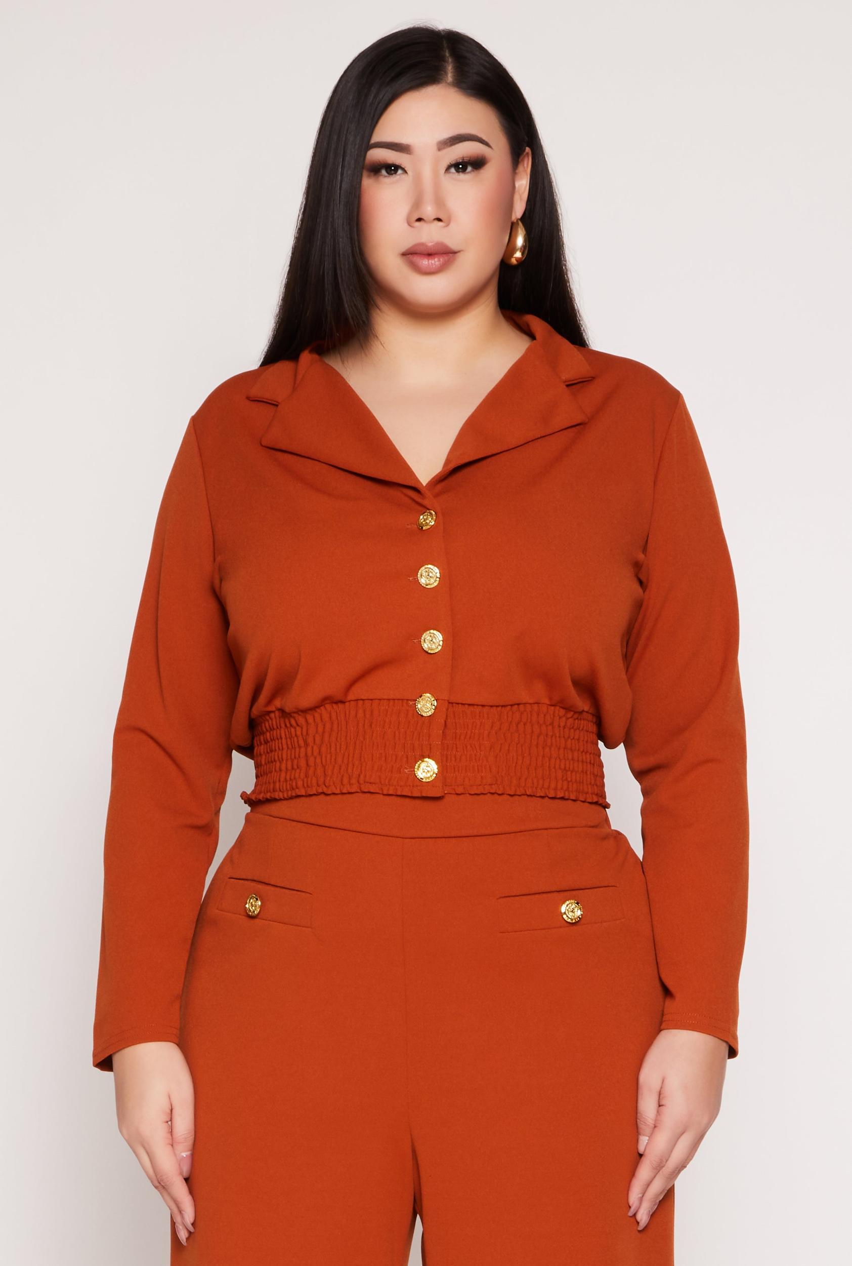 Womens Plus Size Button Front Smocked Blouse Product Image