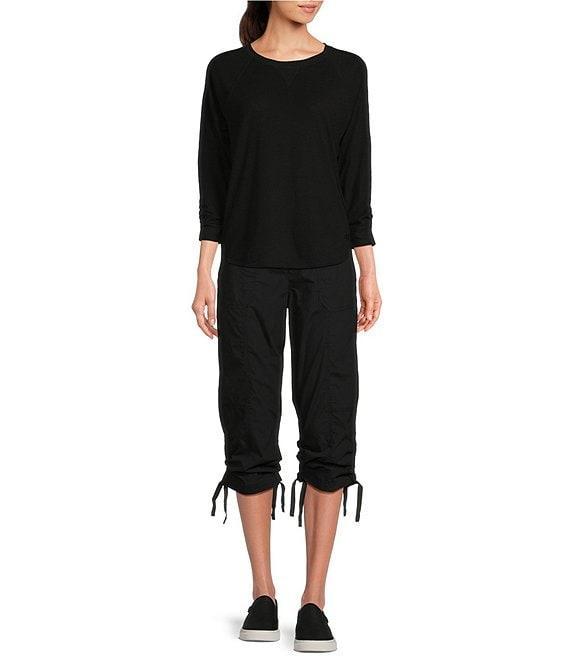 DKNY Sport by Donna Karan Mini Slub Waffle Knit Crew Neck 3/4 Ruched Sleeve Tee Product Image
