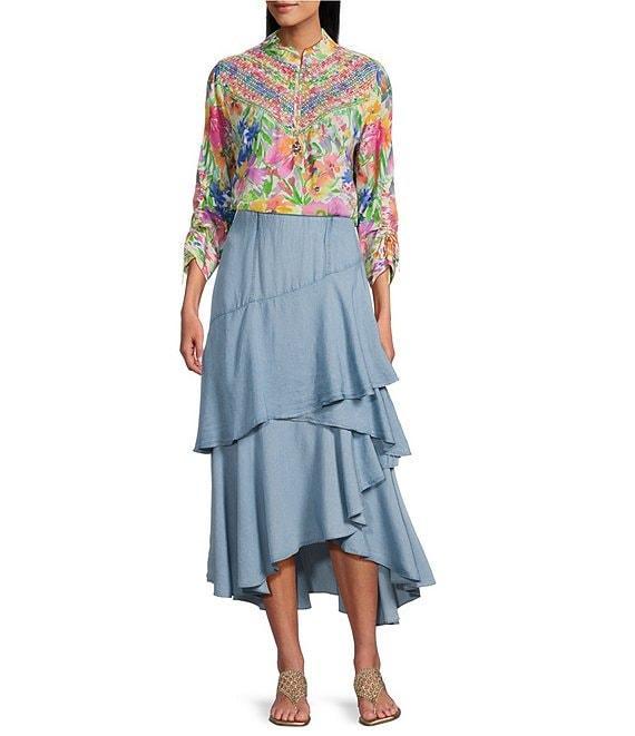 John Mark Asymmetrical Tiered A-Line Midi Skirt Product Image