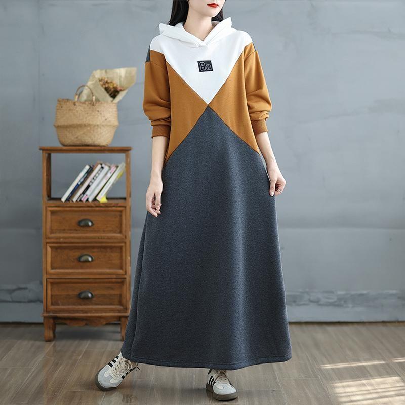 Color Block Lettering Applique Maxi Hoodie Dress Product Image