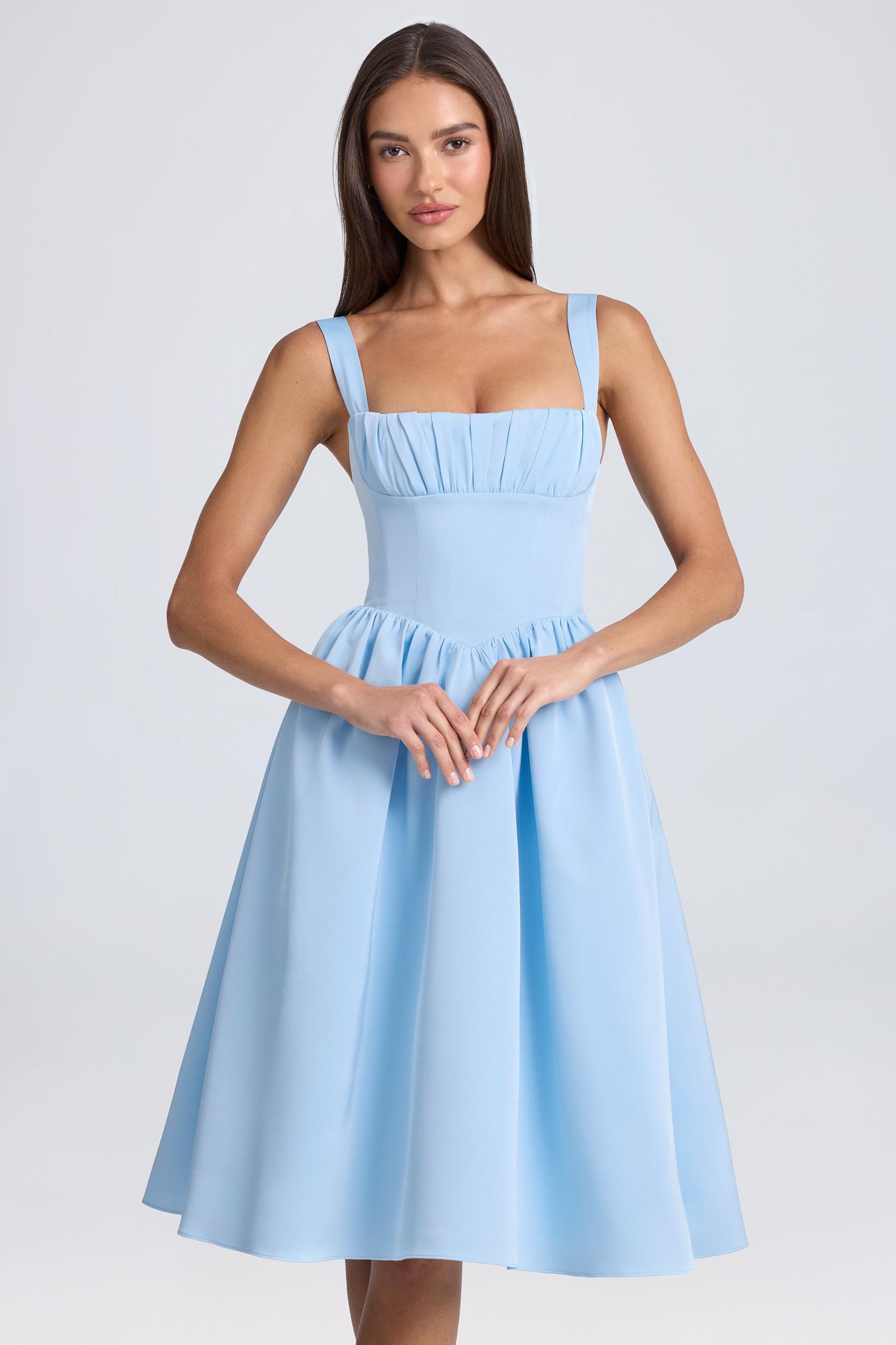 Draped Corset Midaxi Dress in Powder Blue Product Image