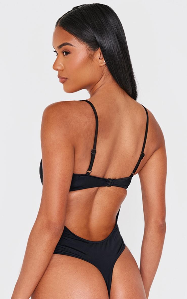 Black Ruched Cut Out Halter Tie Swimsuit Product Image