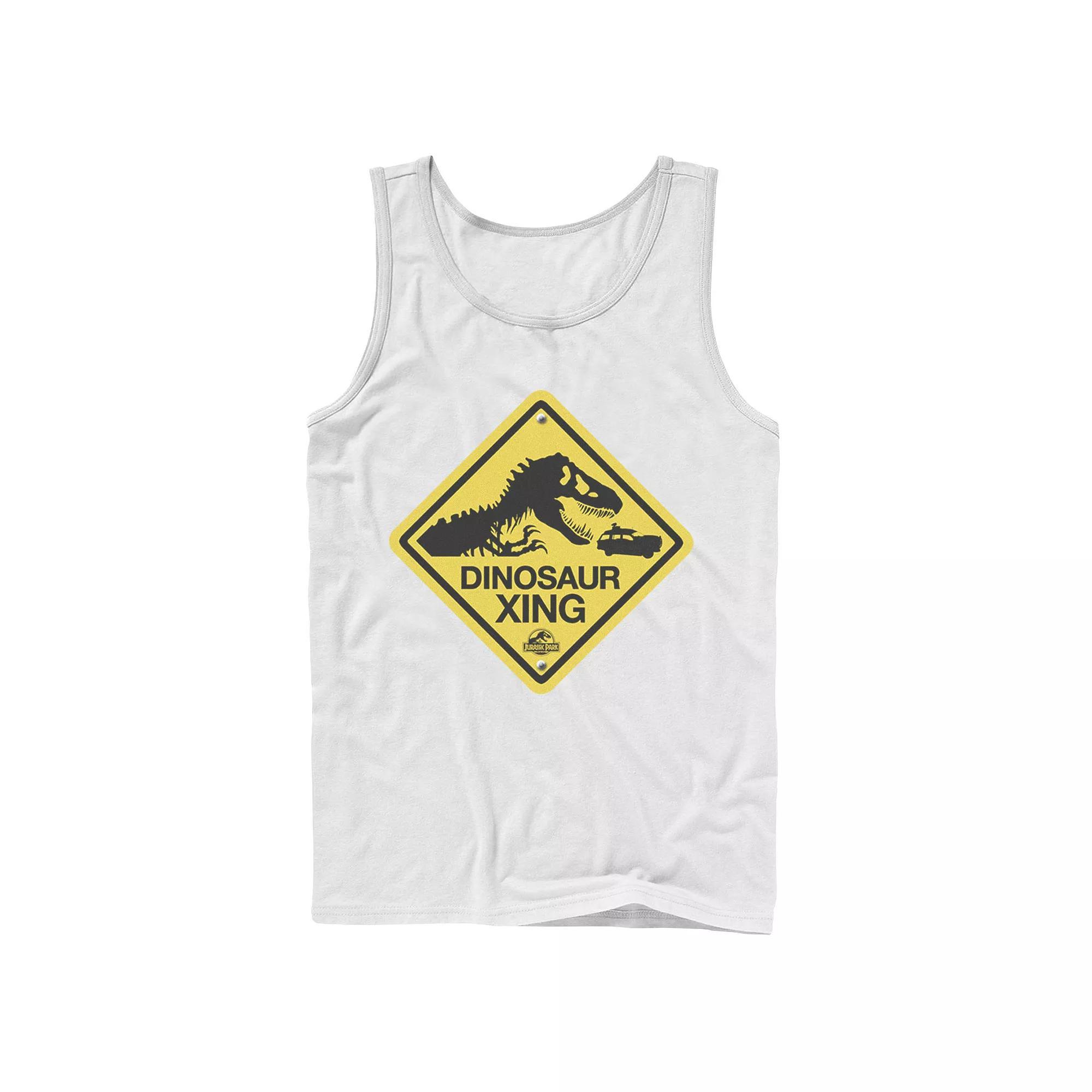 Men's Jurassic Park Dinosaur Crossing Yellow Sign Tank Top,  Product Image