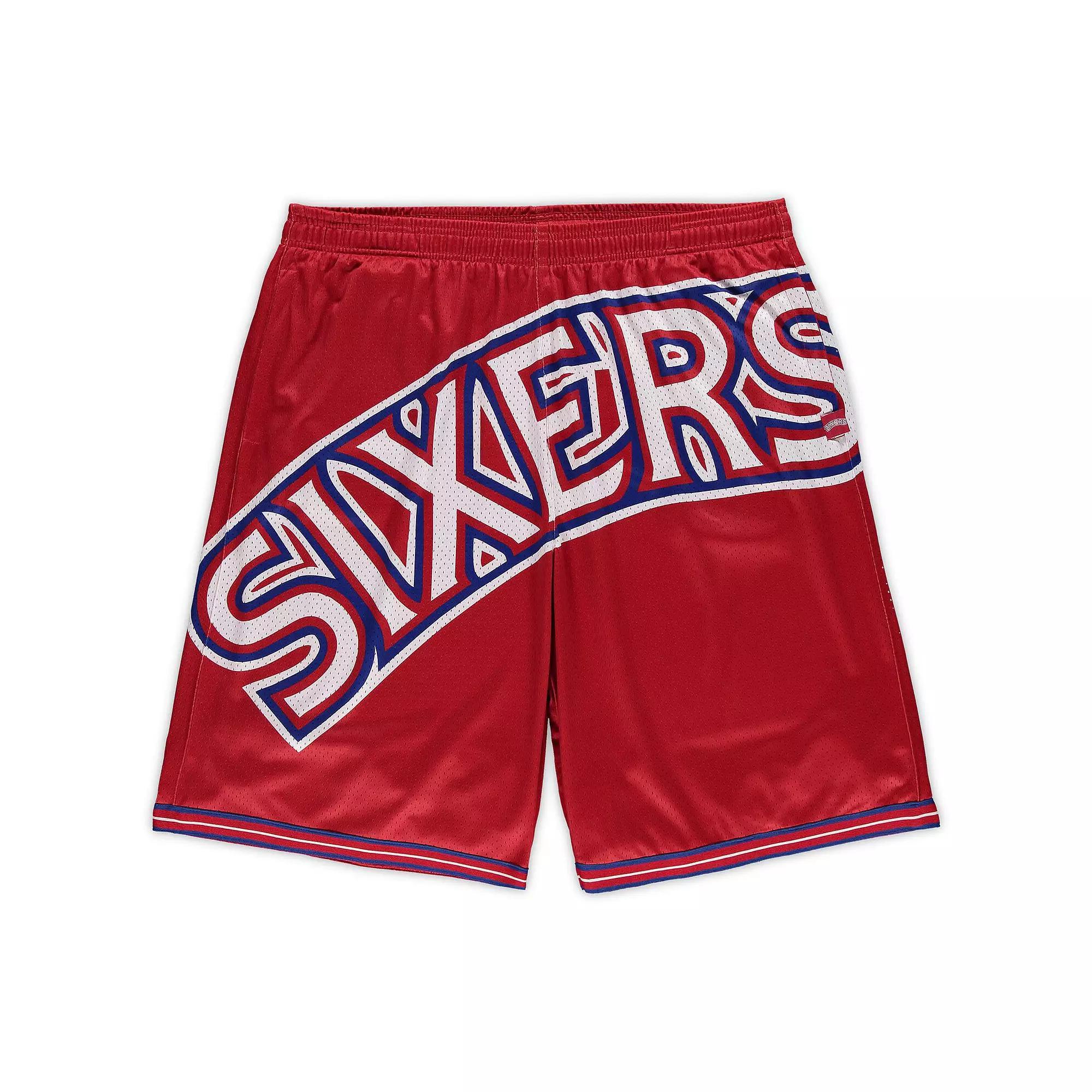 Men's Mitchell & Ness Red Philadelphia 76ers Big & Tall Hardwood Classics Big Face 2.0 Shorts,  Product Image