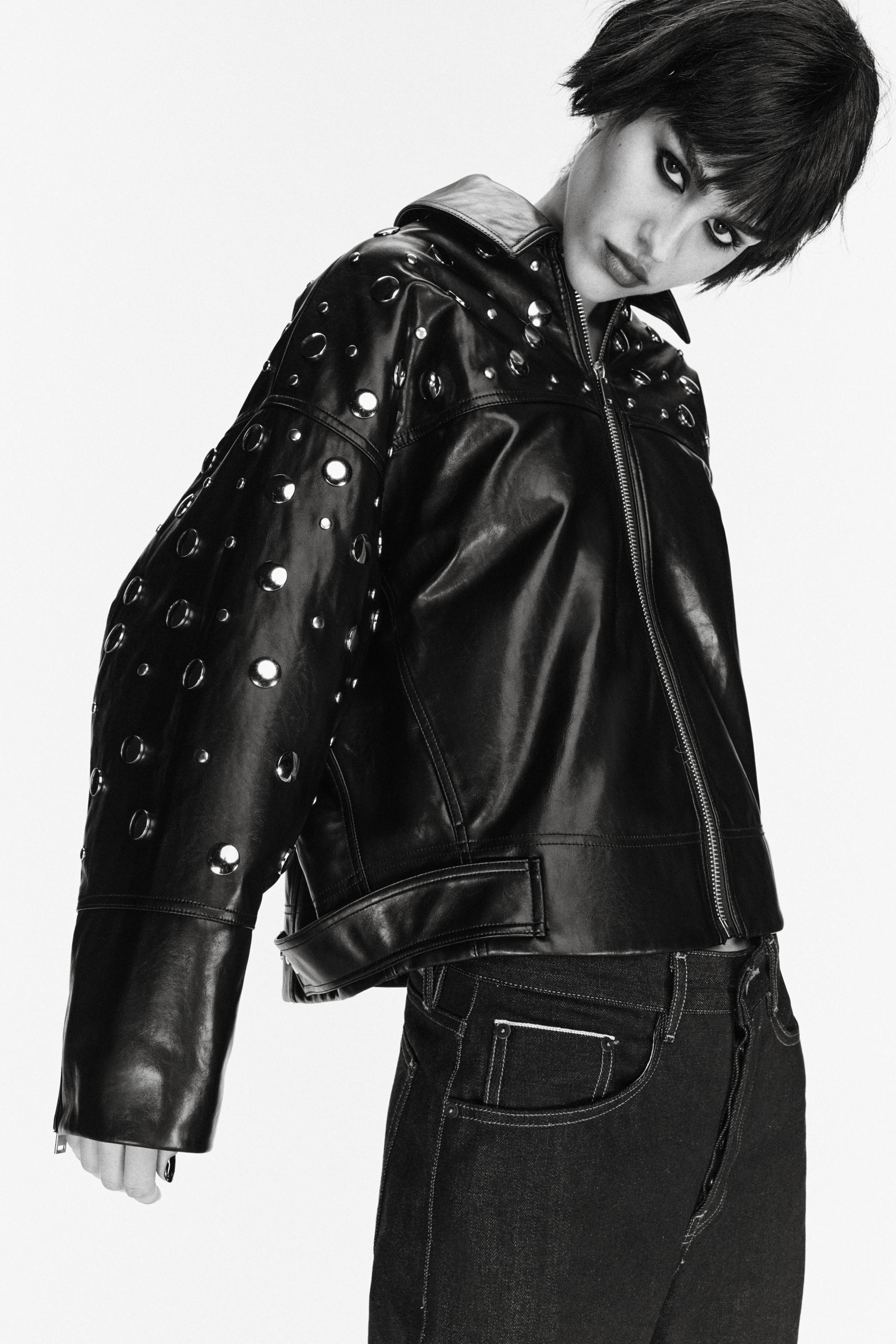 FAUX LEATHER STUDDED JACKET ZW COLLECTION Product Image