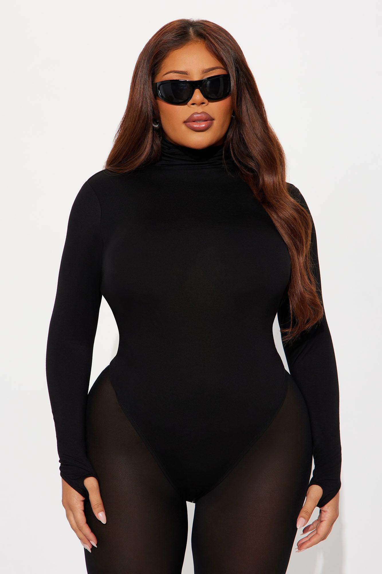 Modal Open Back Turtle Neck Bodysuit - Black Female Product Image