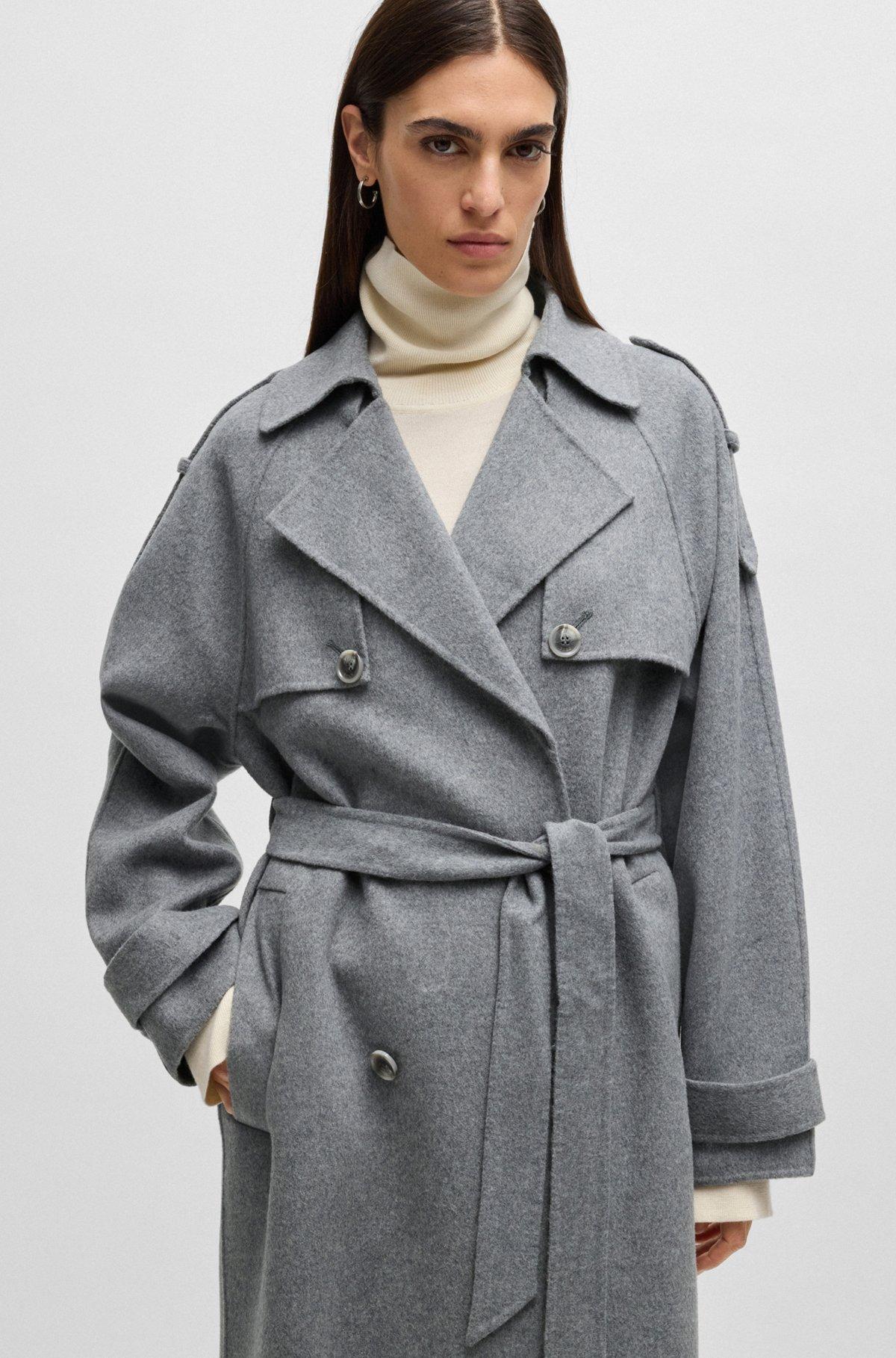 BOSS - Belted trench coat in a wool blend - Silver Product Image