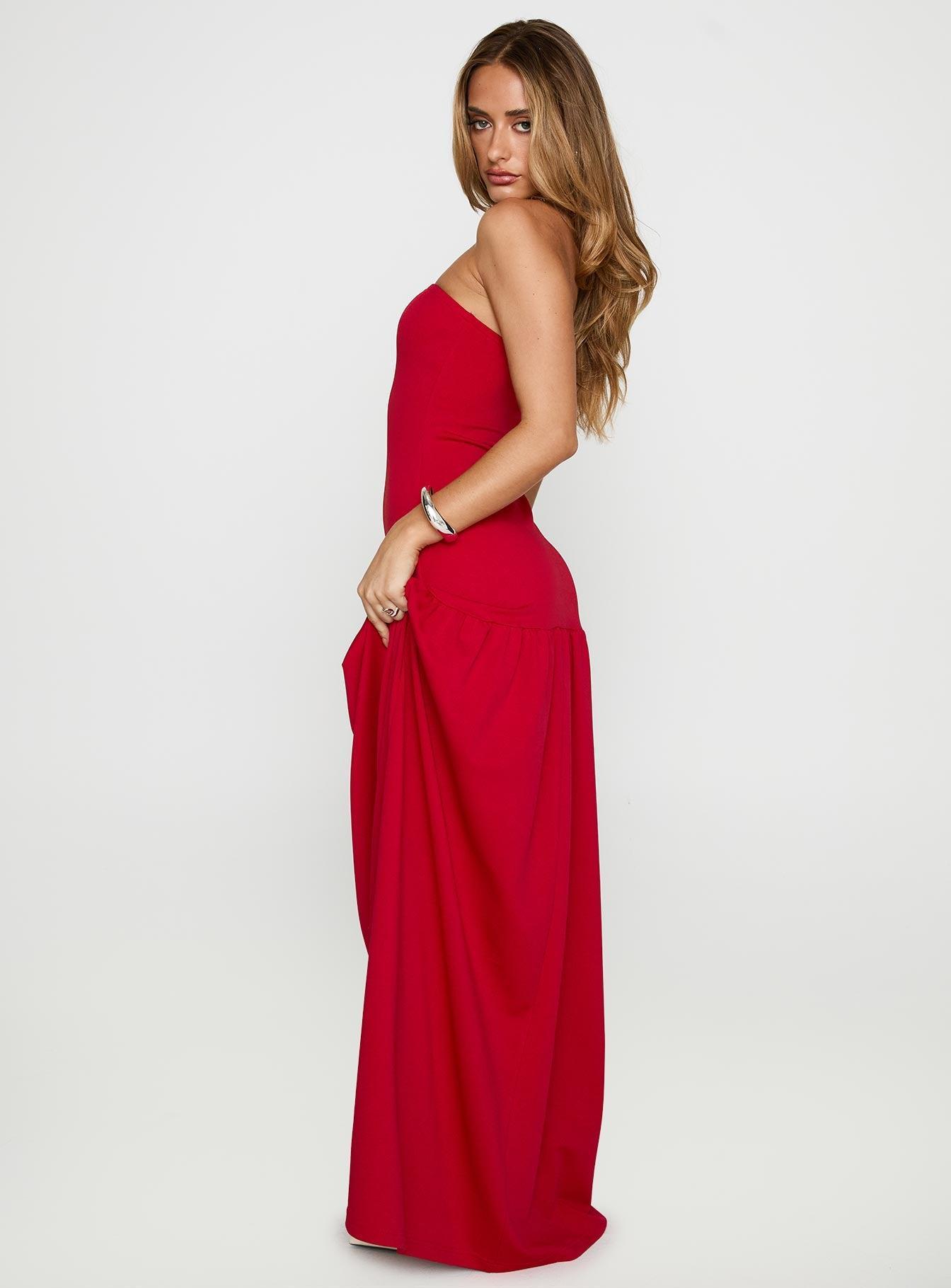Move Me Strapless Maxi Dress Red Product Image