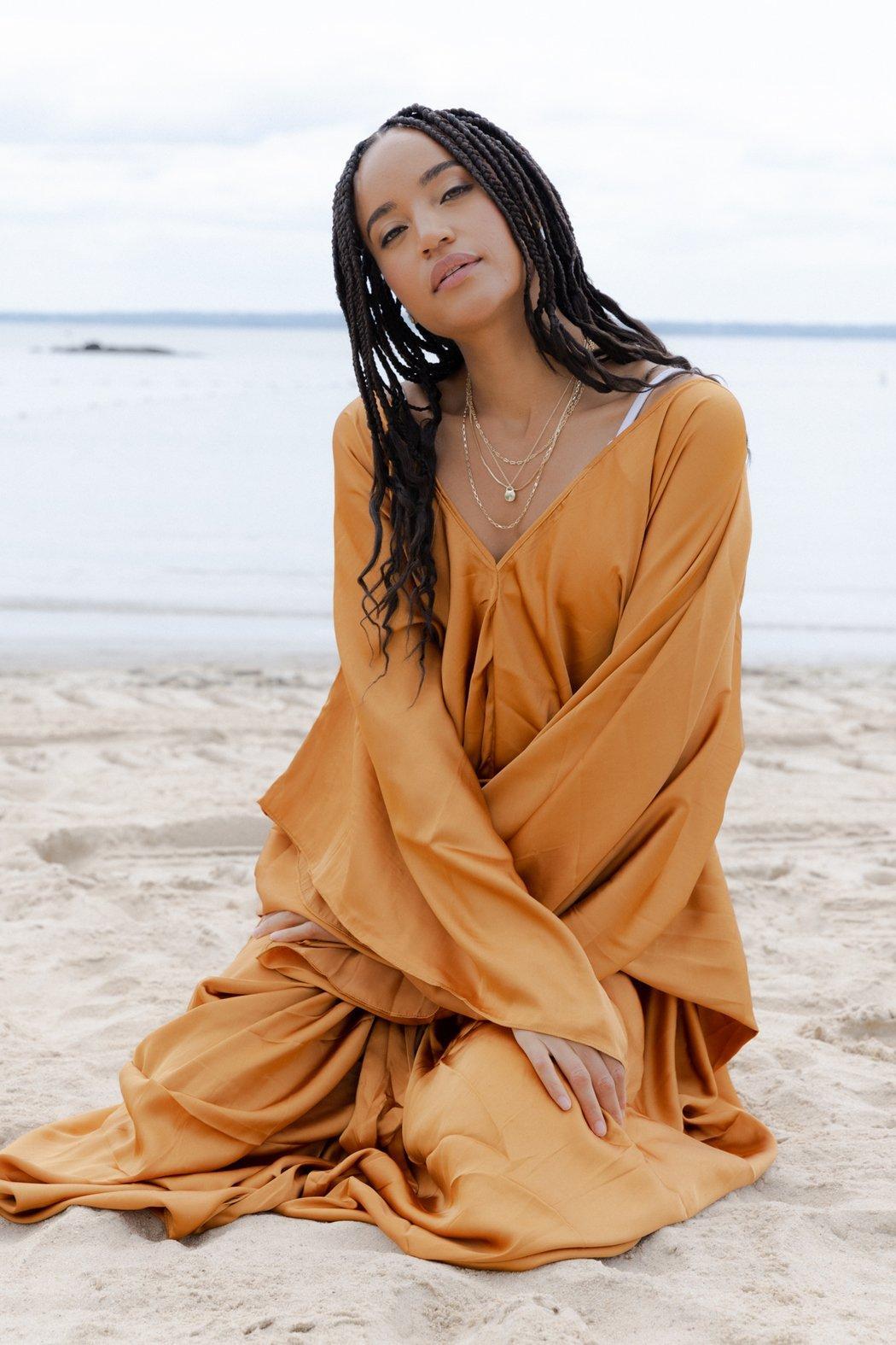 Satin Kaftan Tie-Front Maxi Product Image