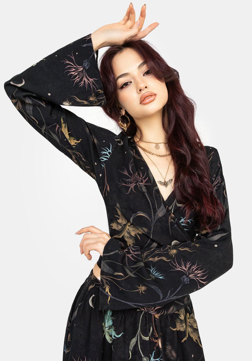 Rosanella Floral Print Flare Sleeve Wrap Top Product Image
