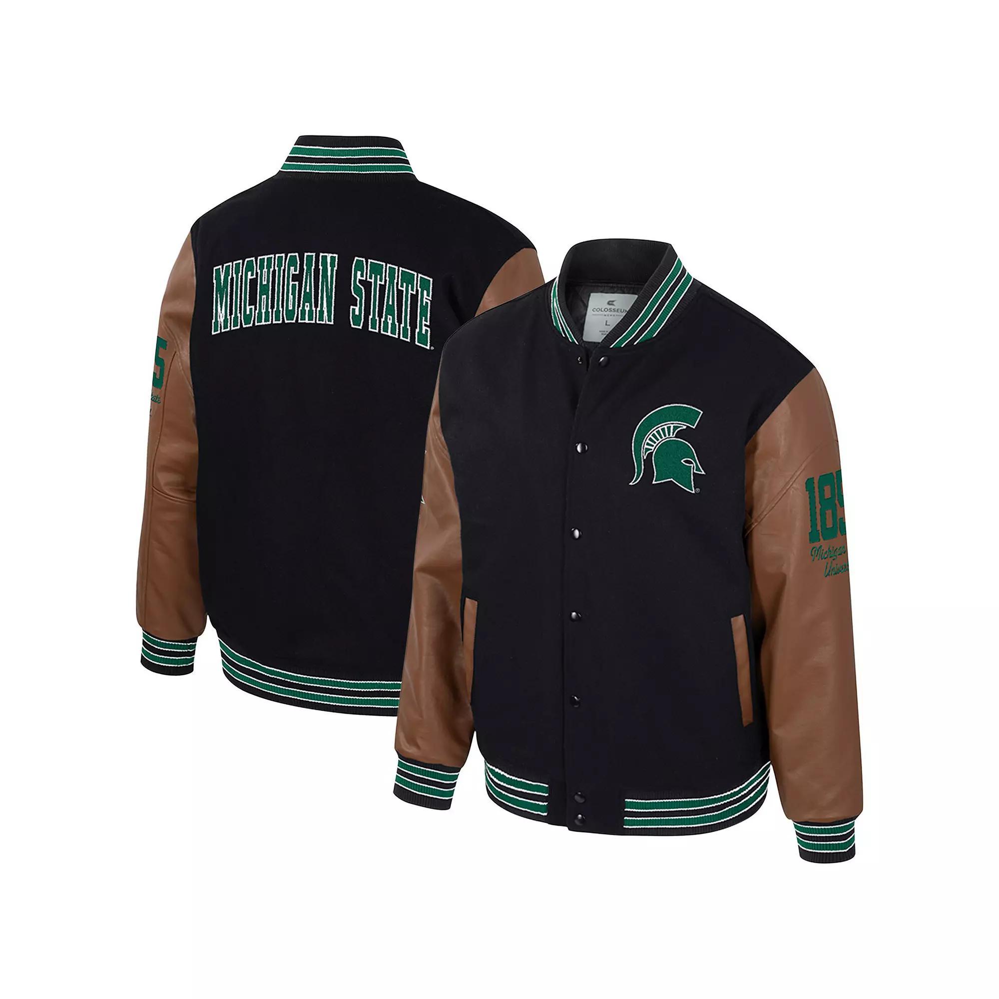 Men's Colosseum  Black Michigan State Spartans Letterman Full-Snap Varsity Jacket, Size: Medium Product Image