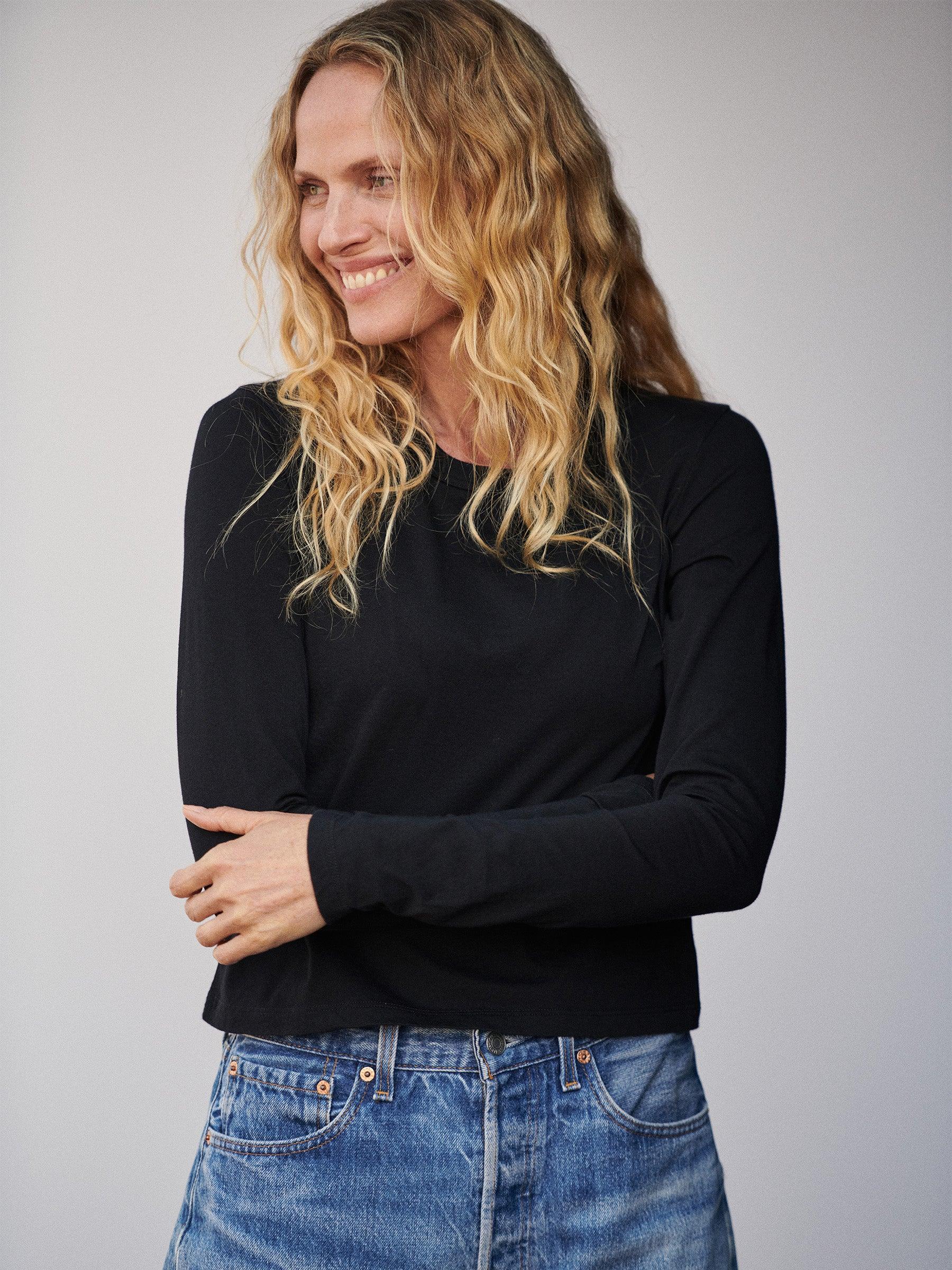 Black Pima L/S Boxy Crew Product Image