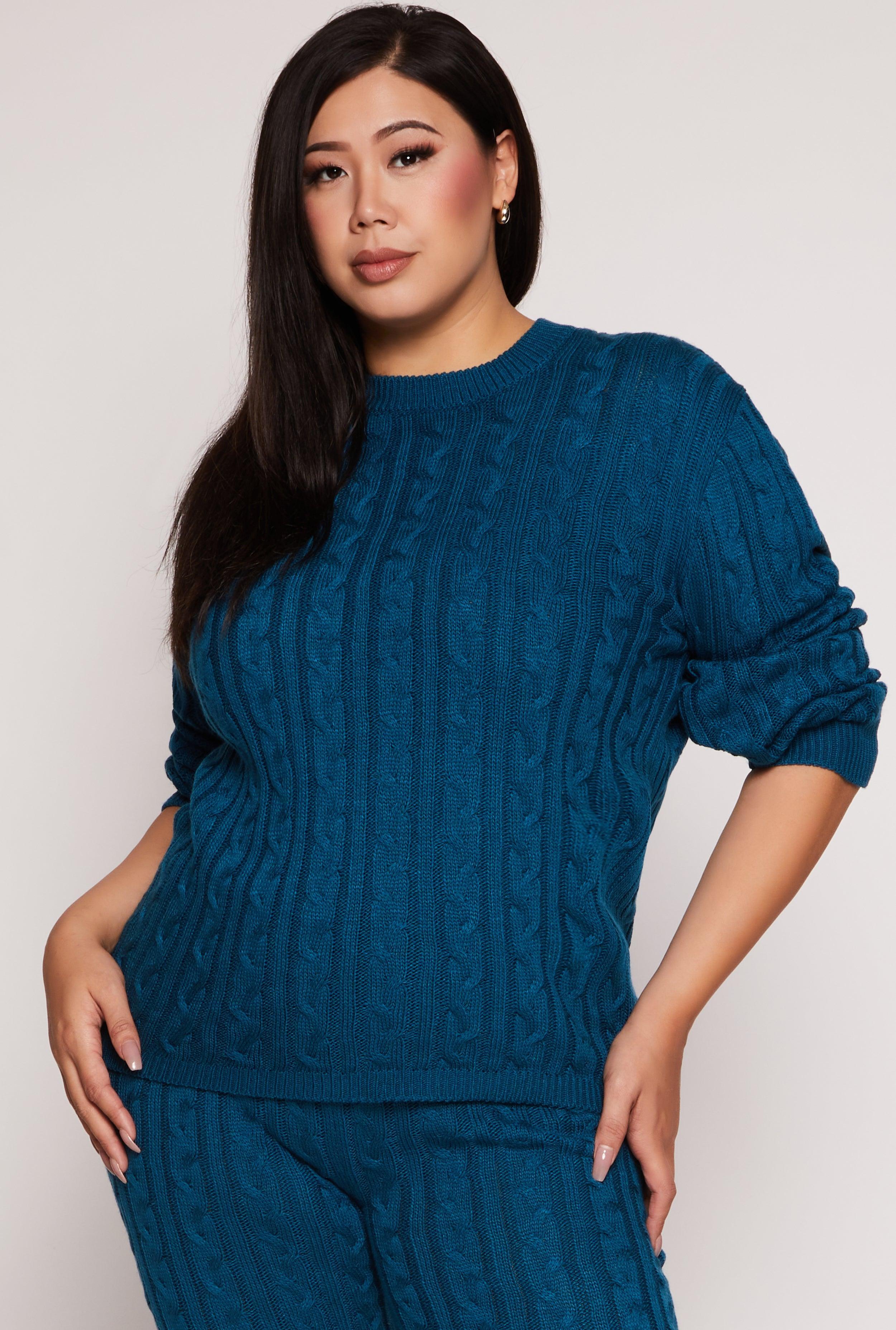 Womens Plus Size Cable Knit Sweater Product Image