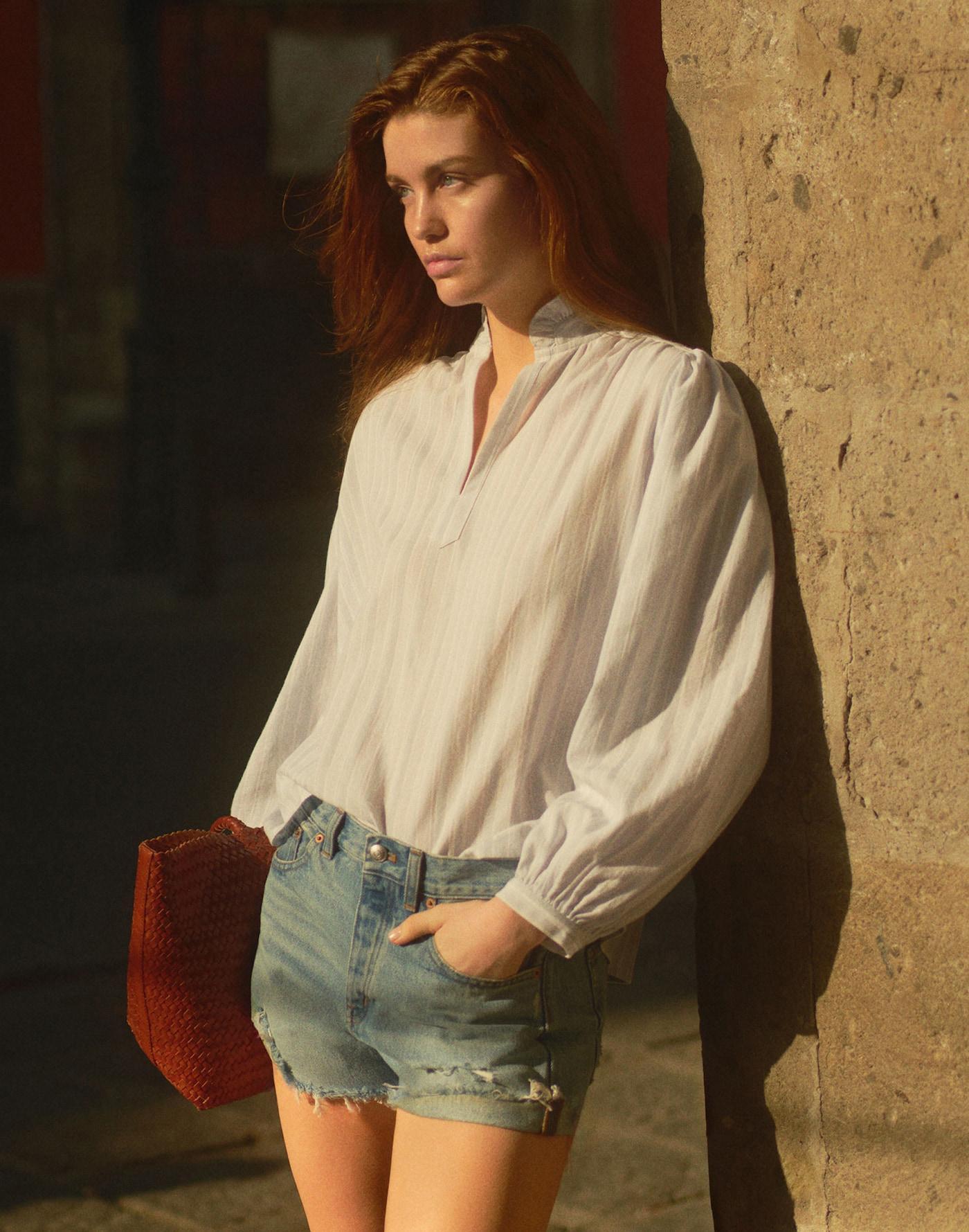 Ruffled Popover Top in Stripe Product Image