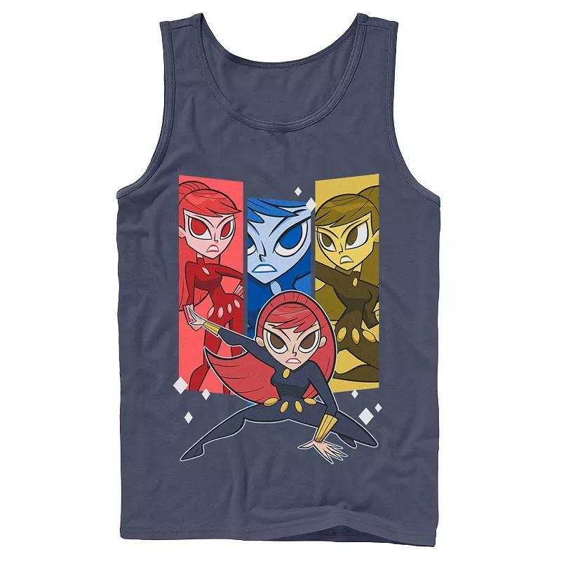 Mens Marvel Black Widow Action Stance Colorful Portrait Panels Tank Top Blue Product Image