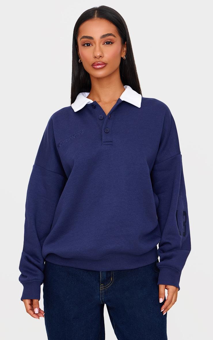 Petite Navy Collared Sweatshirt Product Image