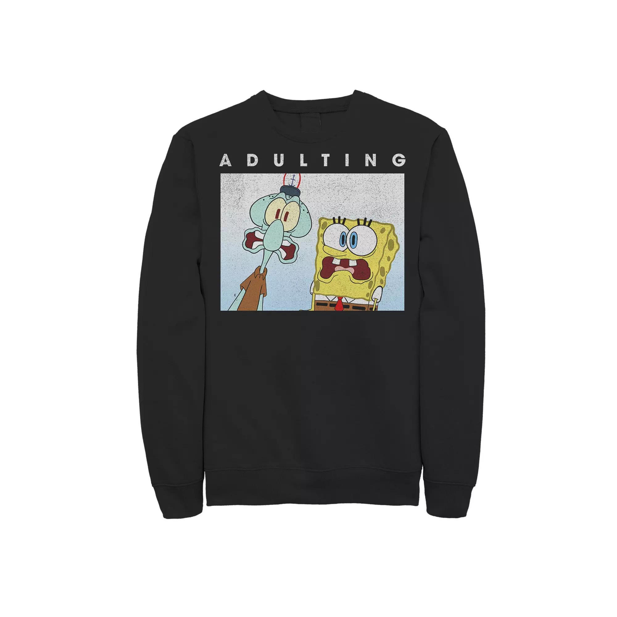 Men's SpongeBob SquarePants & Squidward Scared Of Adulting Sweatshirt,  Product Image