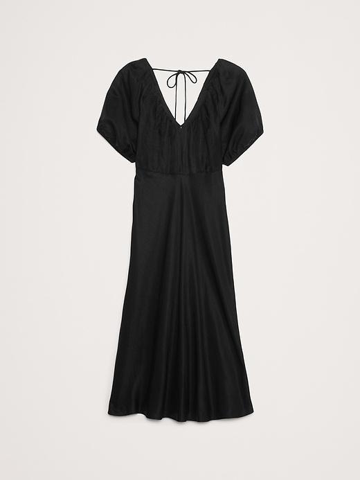 Viscose-Linen Ruched Midi Dress Product Image