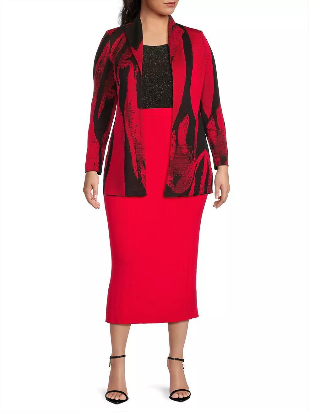 Plus Size Abstract Jacquard Long-Sleeve Jacket Product Image