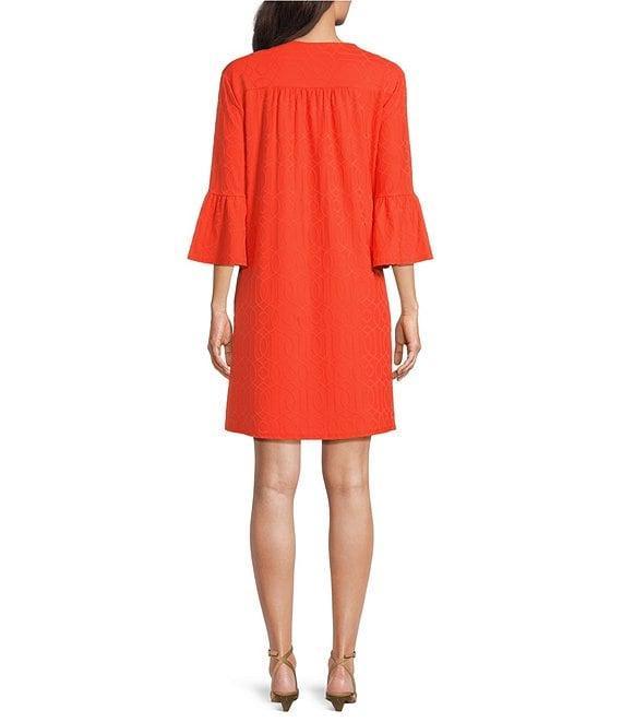 Jude Connally Kerry Jacquard Grand Links Split V-Neck 3/4 Sleeve Shift Dress Product Image