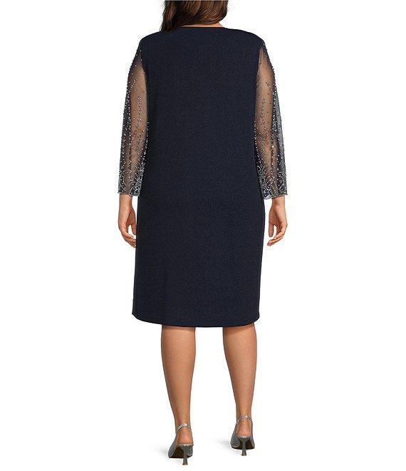 Alex Evenings Plus Size Metallic Knit Illusion Sleeve Jacket Dress Product Image
