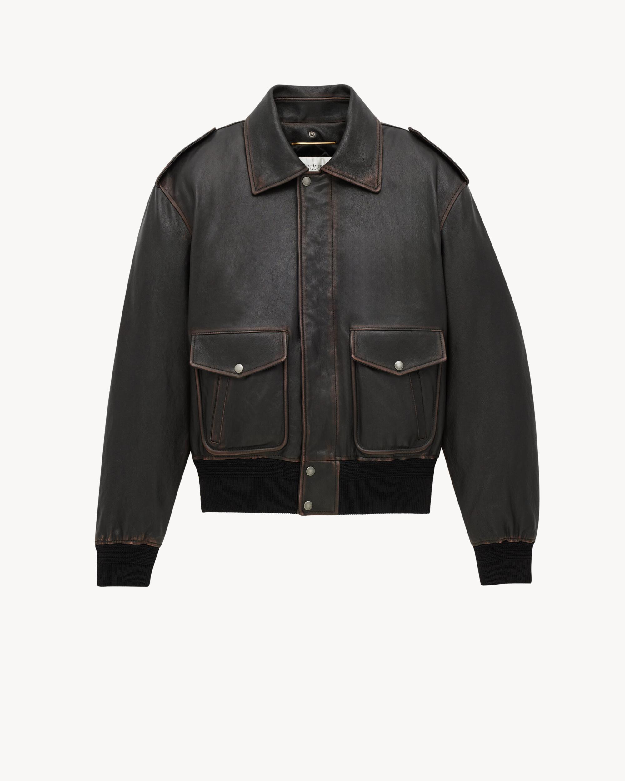 bomber jacket in vintage grained lambskin and shearling Product Image