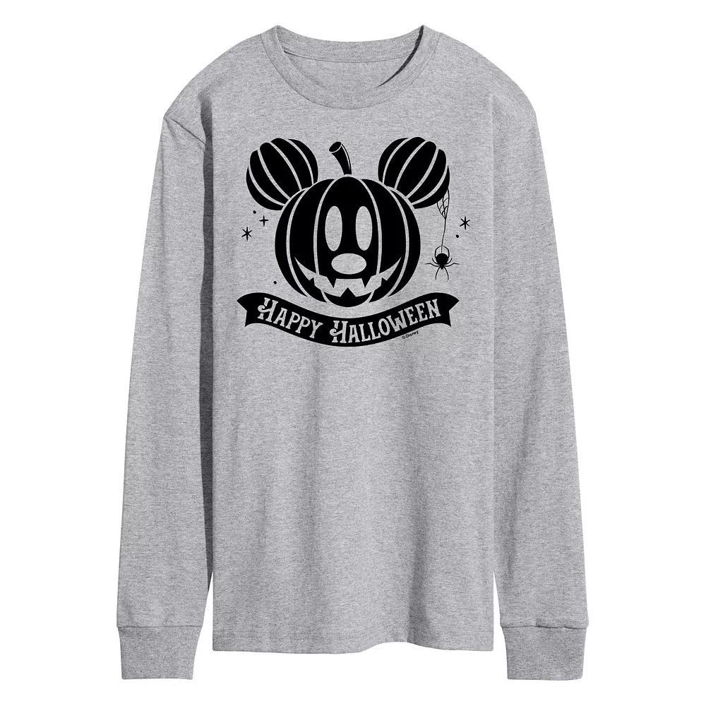 Disney's Mickey Mouse Men's Happy Halloween Pumpkin Long Sleeve Graphic Tee, Size: Medium, Gray Product Image