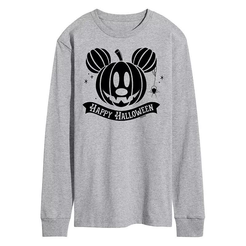 Disney's Mickey Mouse Men's Happy Halloween Pumpkin Long Sleeve Graphic Tee, Size: Medium, Gray Product Image