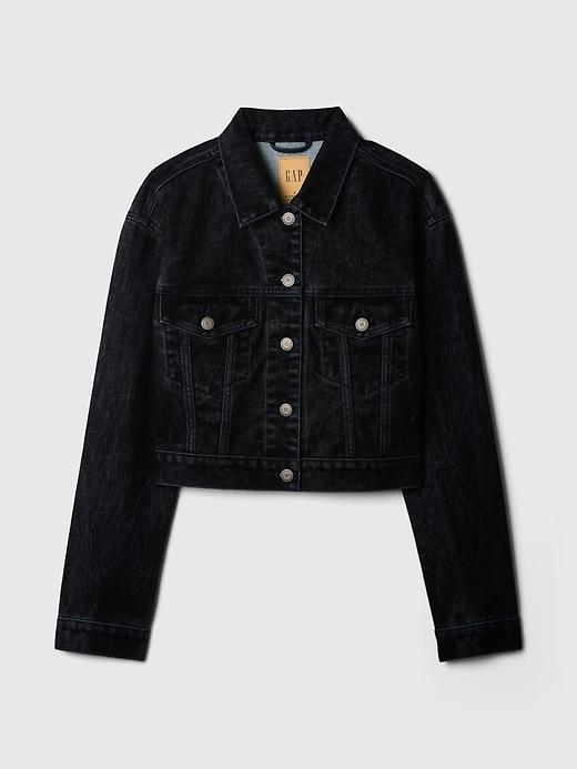 Flocked Cropped Icon Denim Jacket Product Image