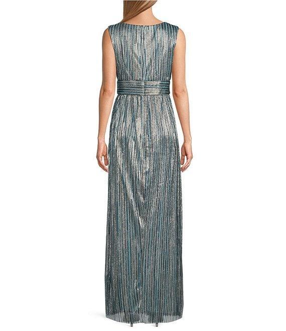 R & M Richards V Neck 3/4 Sleeve Drape Front Matte Jersey Chiffon/Foil Print 2-Piece Jacket Dress Product Image