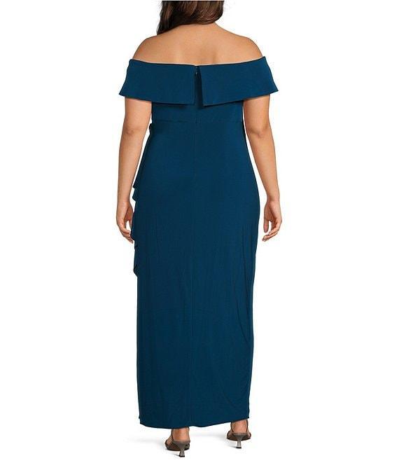 Alex Evenings Plus Size Sleeveless Off-The-Shoulder Fold Over Cuff Side Slit Gown Product Image