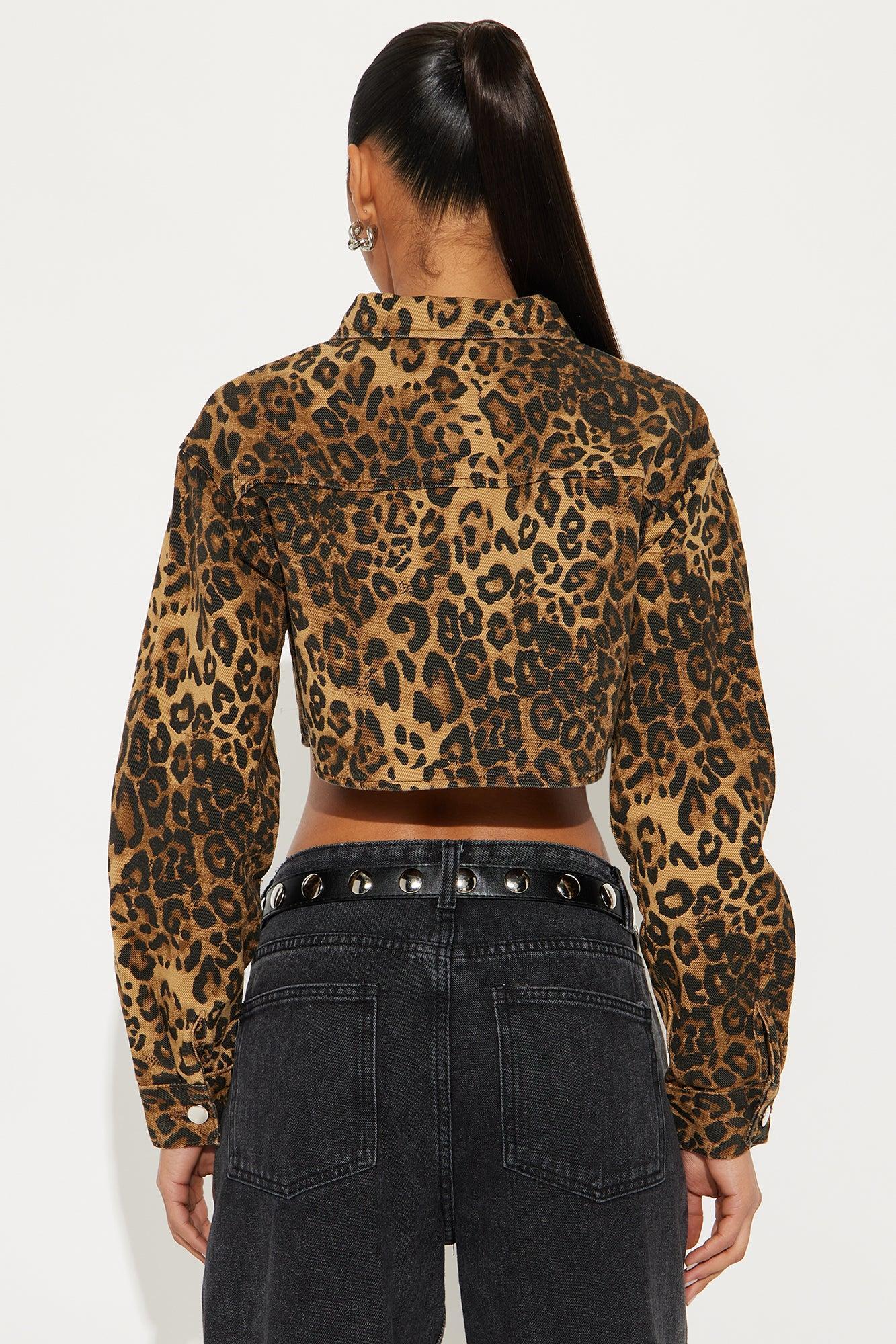 In A Frenzy Cropped Leopard Denim Jacket - Brown/combo Product Image
