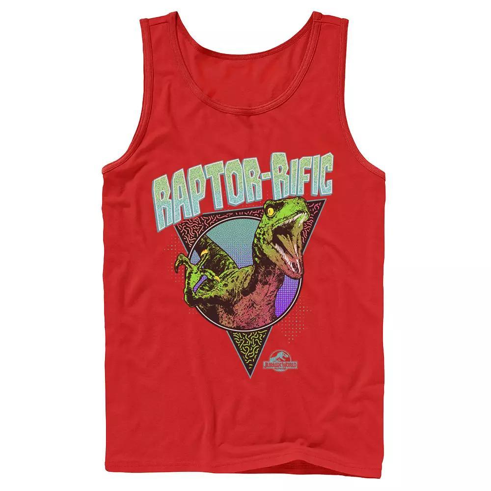 Men's Jurassic World 80's Retro Raptor-rific Dino Graphic Tank Top, Size: Small, Red Product Image