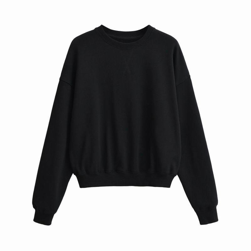 Long-Sleeve Round Neck Plain Sweatshirt / Mid Waist Plain Flared Pants Product Image