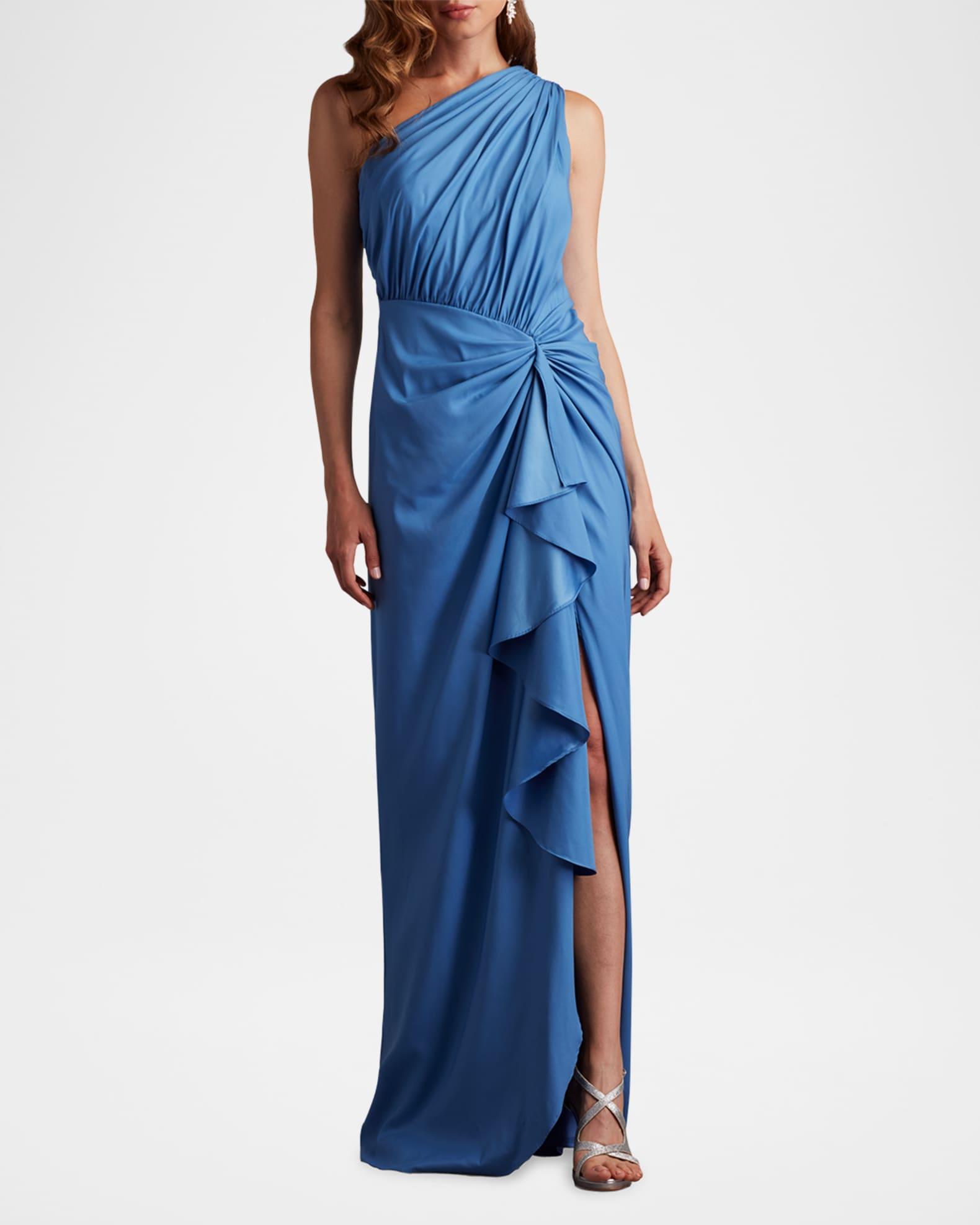 One-Shoulder Shirred Ruffle Gown Product Image