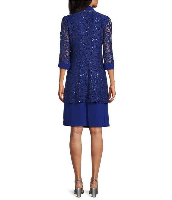 R & M Richards 3/4 Illusion Sleeve Scoop Neck 2-Piece Jacket Dress Product Image