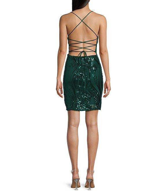 Midnight Doll Spaghetti Strap Placement Sequin Strappy Back Bodycon Mini Dress Product Image