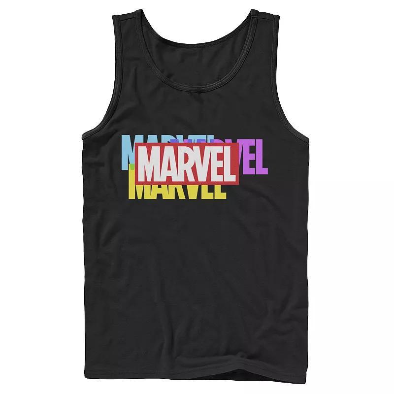 Men's Marvel Multi-Color Logo Tank Top, Boy's, Size: Medium, Black Product Image