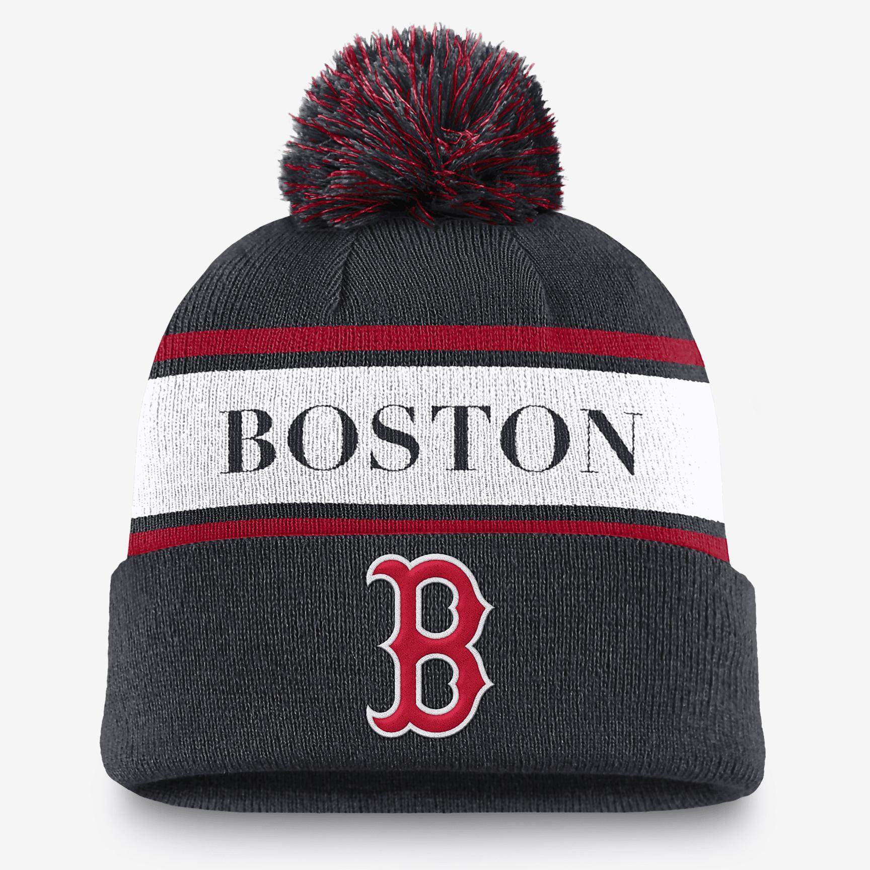 Boston Red Sox Team Stripe Peak Nike Mens MLB Cuffed Pom Beanie | NB164FABQ-JH5 Product Image