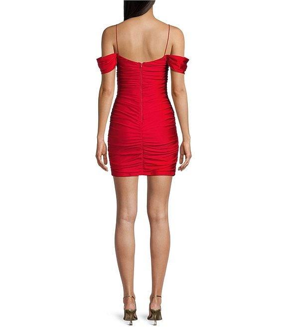B. Darlin Off The Shoulder Spaghetti Strap Shirred Bodycon Dress Product Image