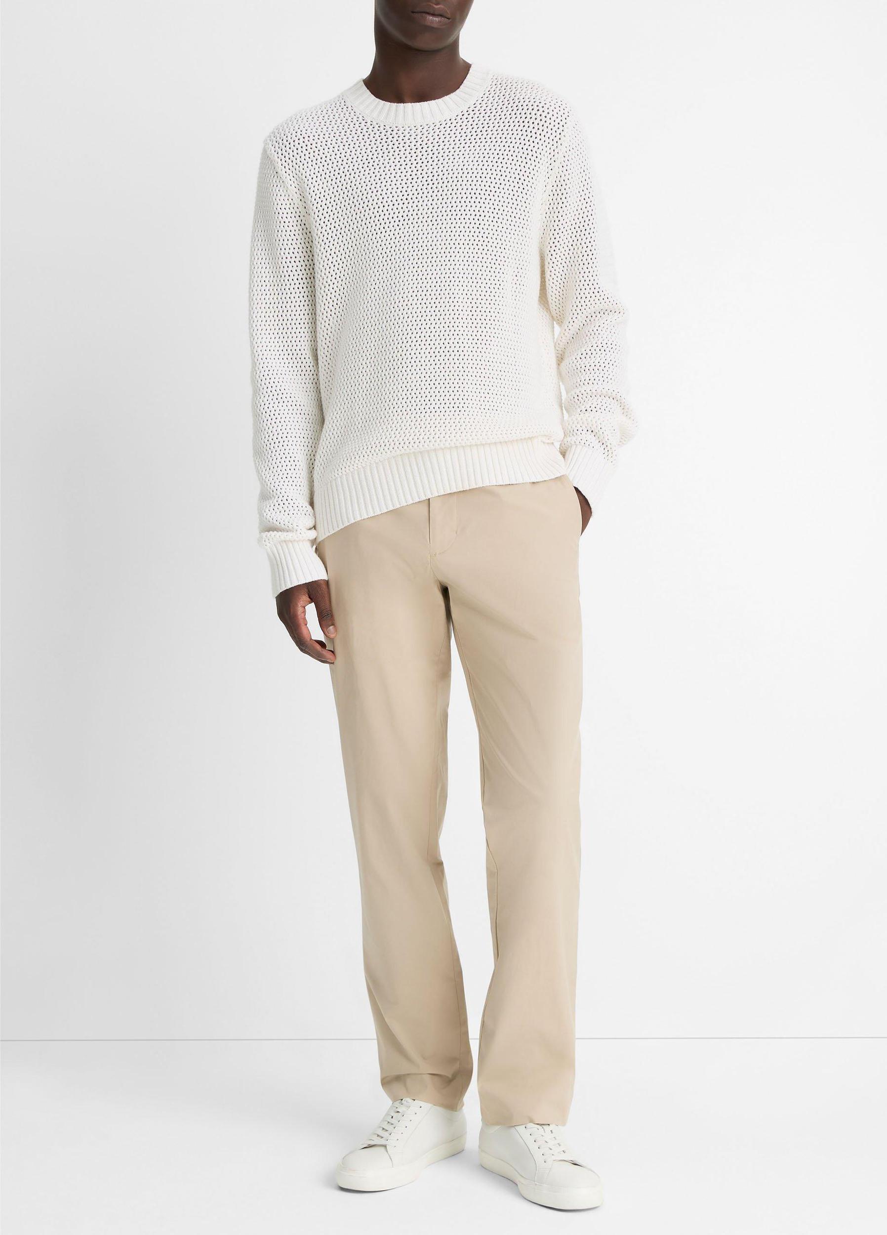 Mesh-Stitch Cotton-Cashmere Crew Neck Sweater Product Image