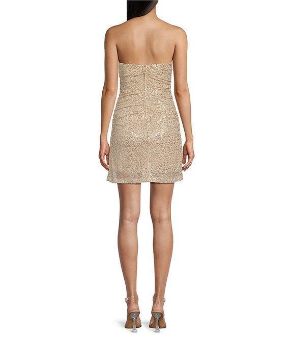 B. Darlin Strapless Shirred Pleated Front Sequin With Bugle Beads Dress Product Image