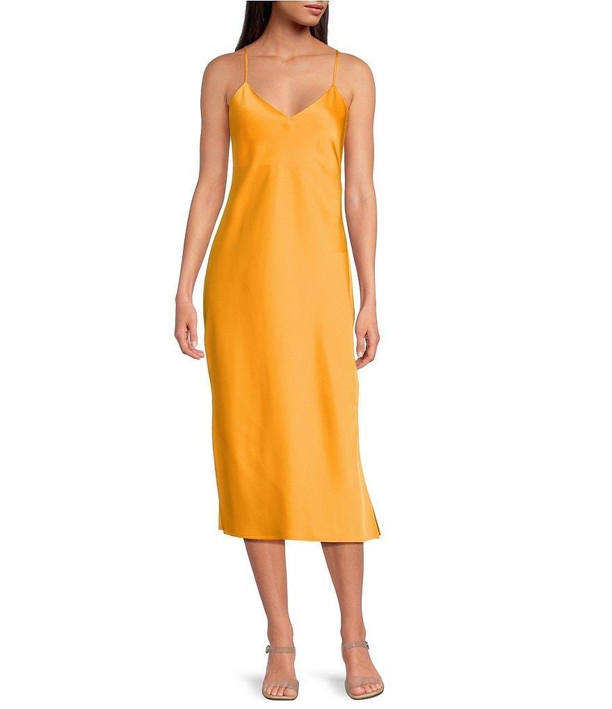 Gianni Bini Harper Satin V-Neck Sleeveless Slip Midi Dress Product Image