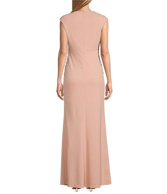 Marina Sweetheart Neck Cap Sleeve Beaded Side Detail Sheath Dress Product Image